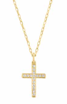 14K Yellow Gold Plated Sterling Silver Diamond Cross Pendant Necklace