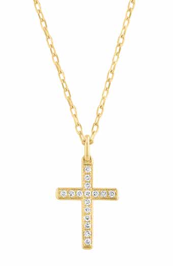14K Yellow Gold Plated Sterling Silver Diamond Cross Pendant Necklace
