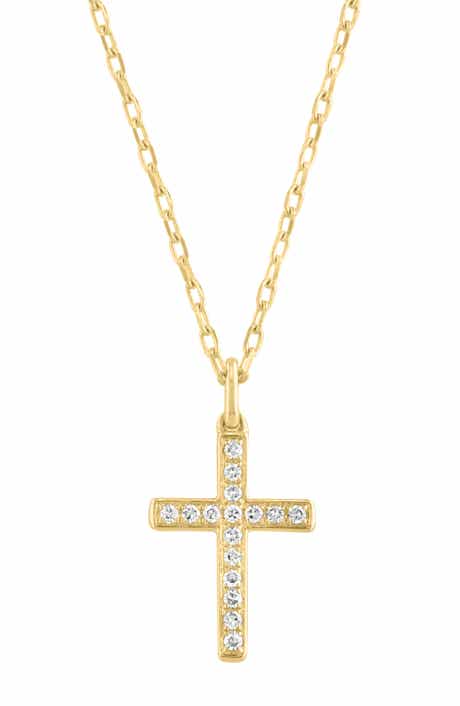 14K Yellow Gold Plated Sterling Silver Diamond Cross Pendant Necklace