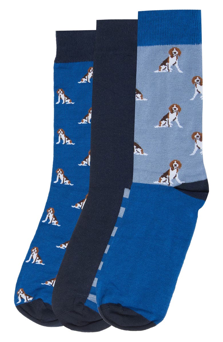 Barbour 3-Pack Beagle Dog Socks, Main, color, Blue Beagle