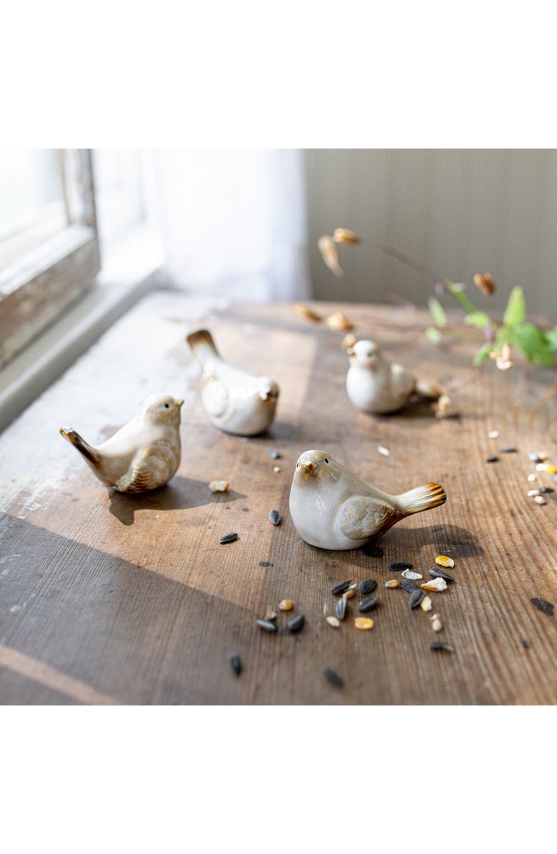 Foreside Home and Garden Set of 4 Bird Accents White Porcelain, Alternate, color, White