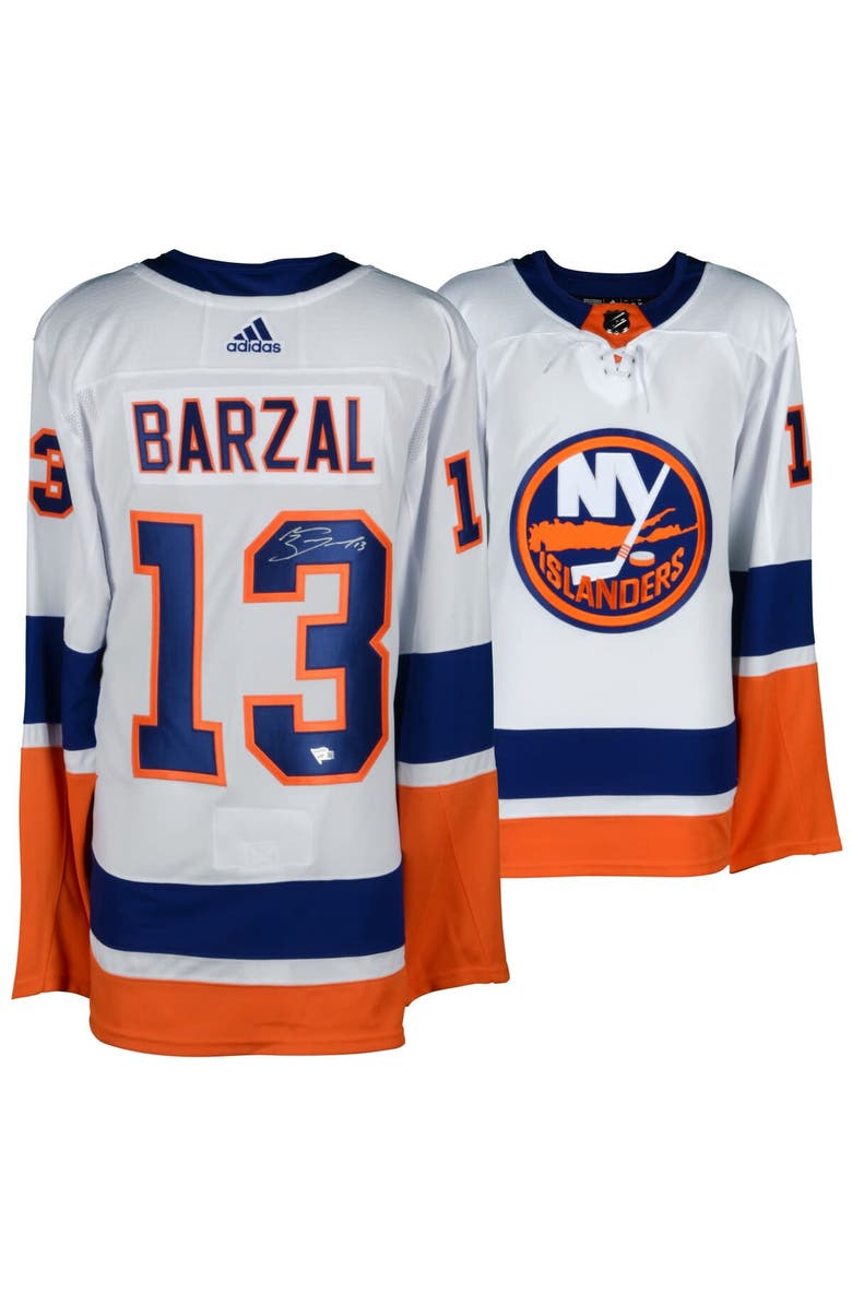 FANATICS AUTHENTIC Mathew Barzal New York Islanders Autographed White Adidas Authentic Jersey, Main, color,