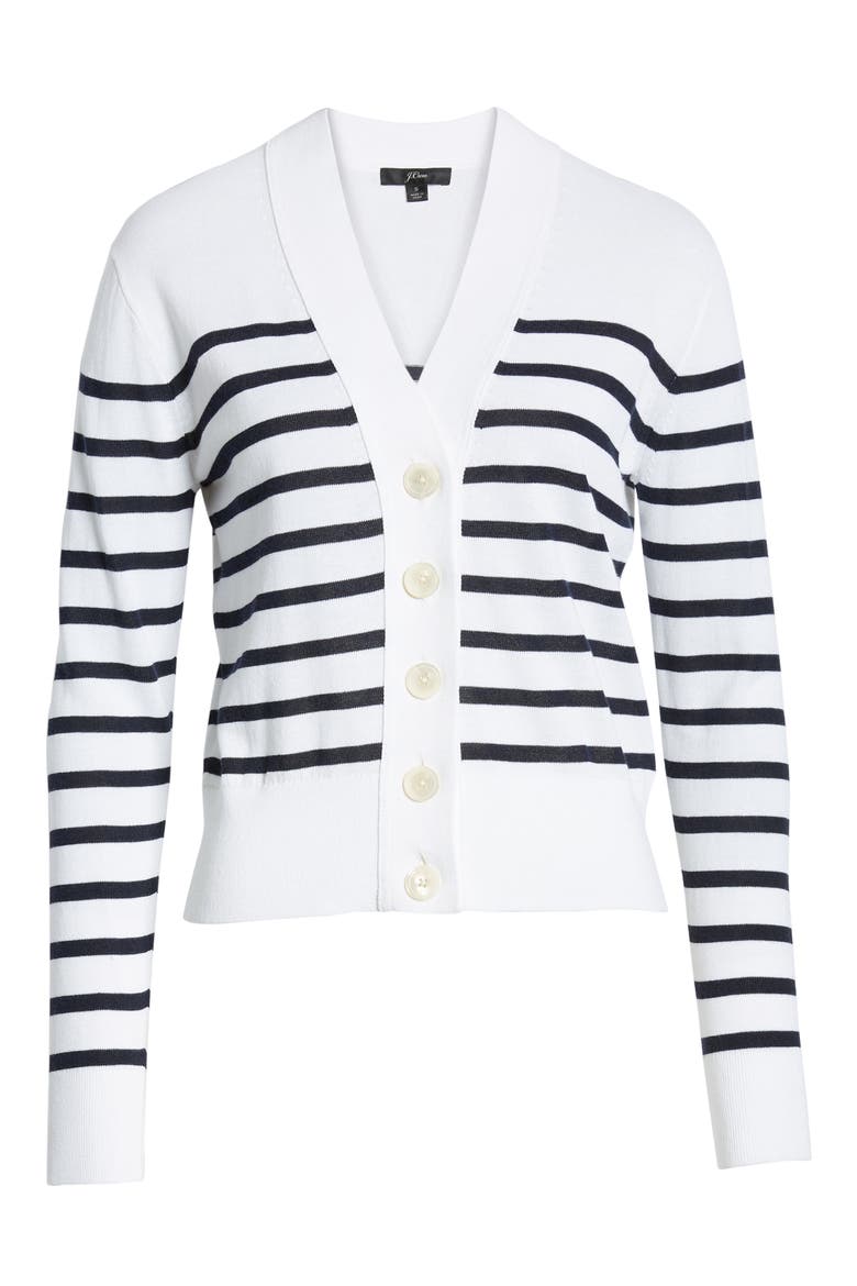 J. Crew Lightweight Striped Crop Cardigan, Alternate, color, WHITE NAVY