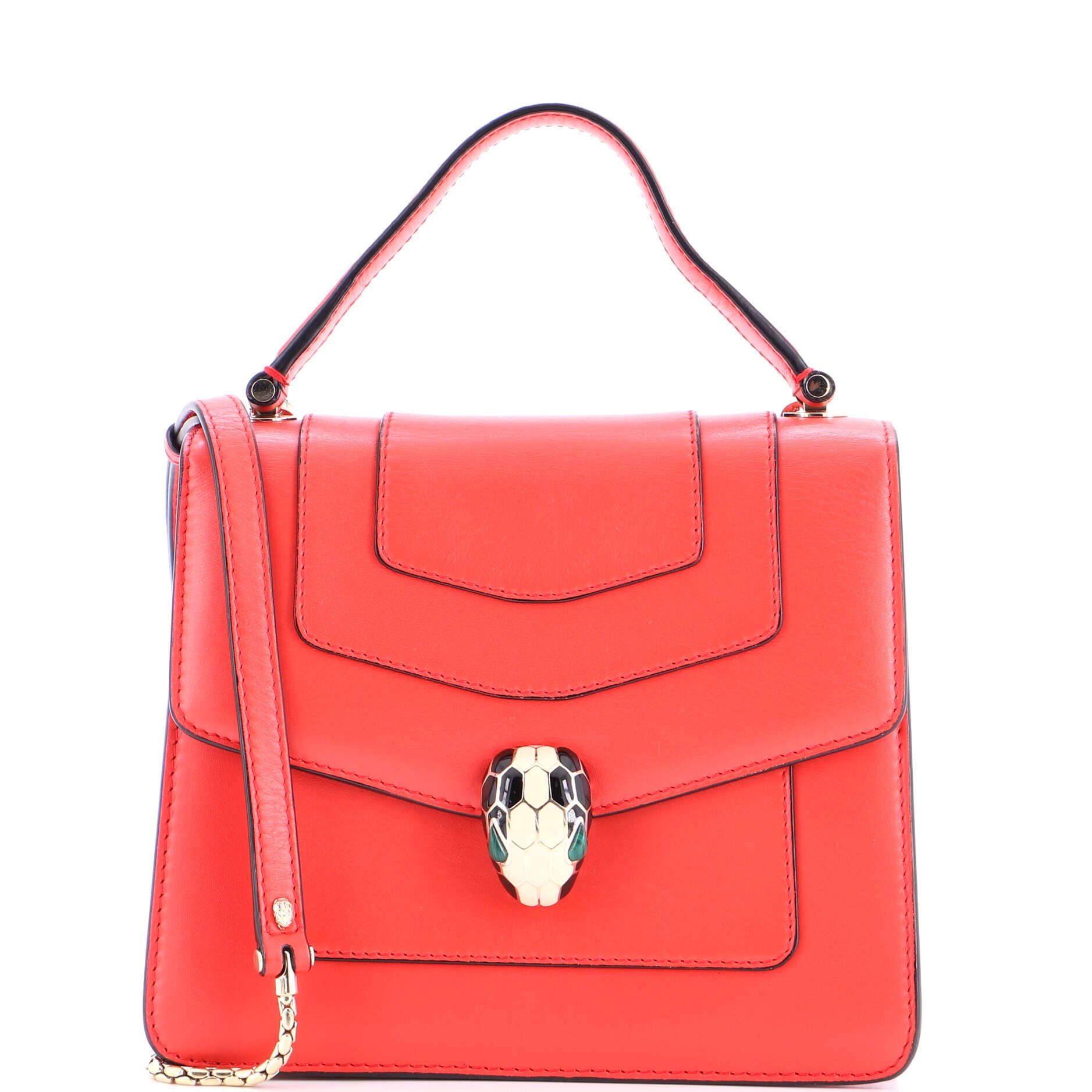 Serpenti Forever Top Handle Bag Leather Small, Main, color, Red