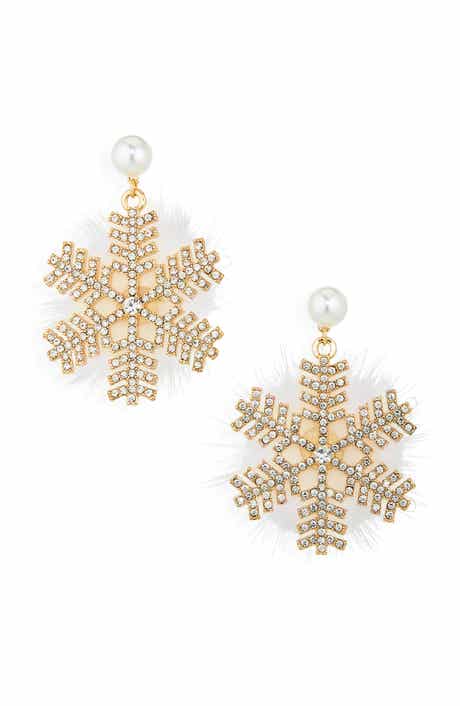 Crystal Snowflake Fuzzy Drop Earrings
