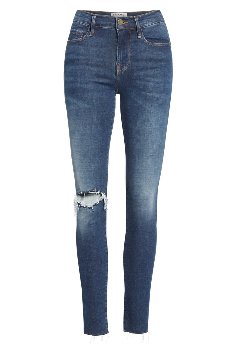 Le Skinny de Jeanne Ripped Raw Hem Ankle Jeans, Alternate, color, JOLIE