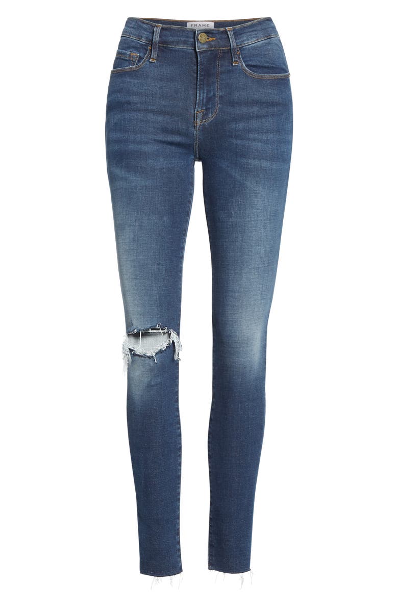 FRAME Le Skinny de Jeanne Ripped Raw Hem Ankle Jeans, Alternate, color, 