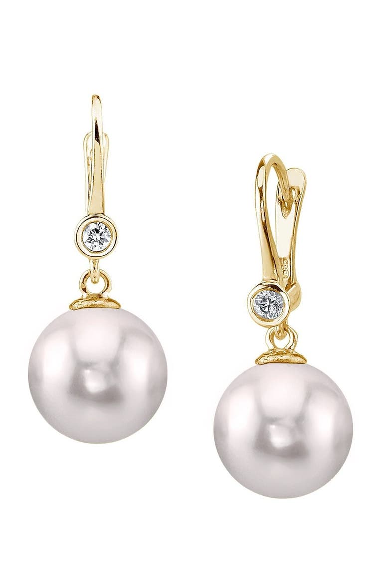 Akoya Pearl & Diamond Michelle Earrings, Main, color, Yellow Gold