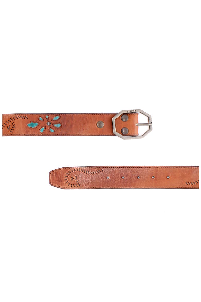 Upswing II Floral Inlay Belt, Alternate, color, Caramel Arctic Teal Rustic