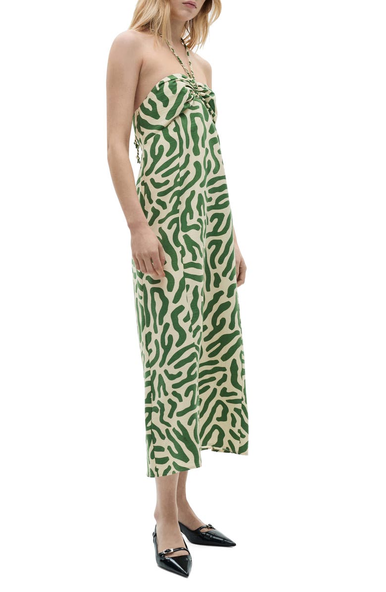MANGO Frill Print Cotton Midi Dress, Main, color, Green