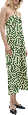 MANGO Frill Print Cotton Midi Dress