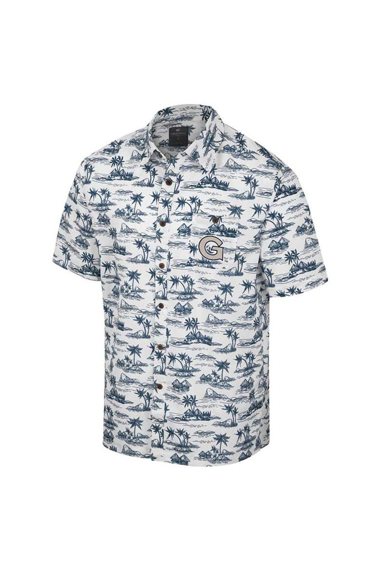 Men's Colosseum White Georgetown Hoyas Spontaneous is Romantic Camp Button-Up Shirt, Alternate, color, White