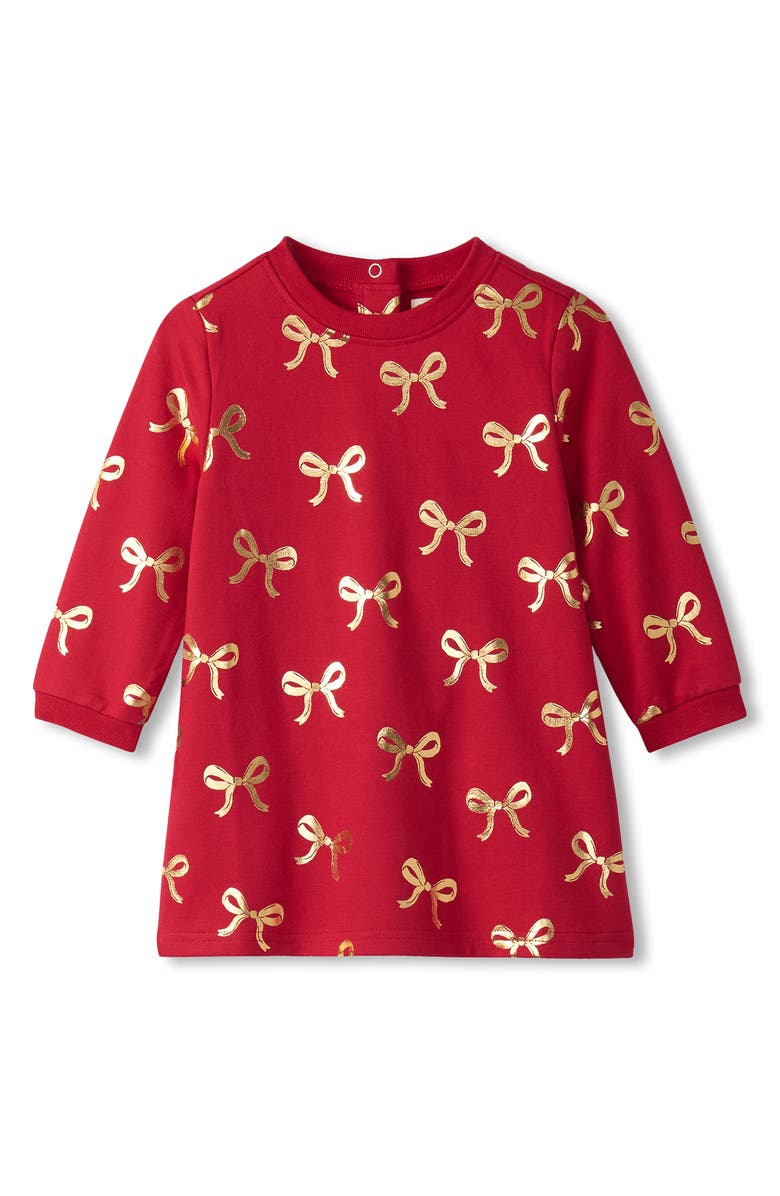 Hatley Foil Print Bow Dress, Main, color, Red