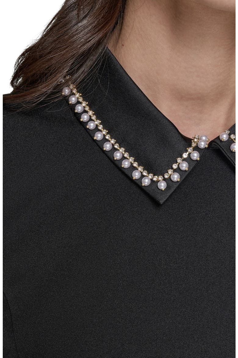 Faux Pearl Detail Crepe Fit & Flare Minidress, Alternate, color, BLACK
