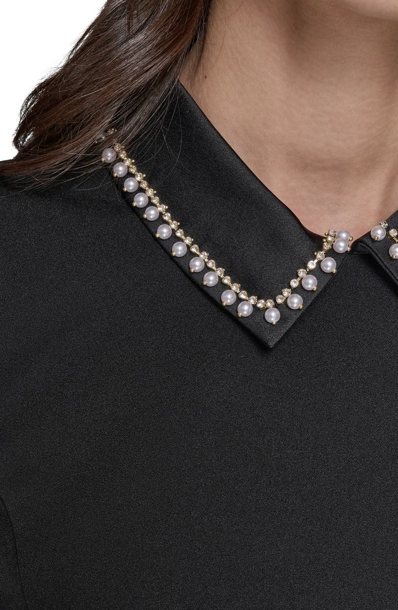 KARL LAGERFELD Faux Pearl Detail Crepe Fit & Flare Minidress, Alternate, color, 