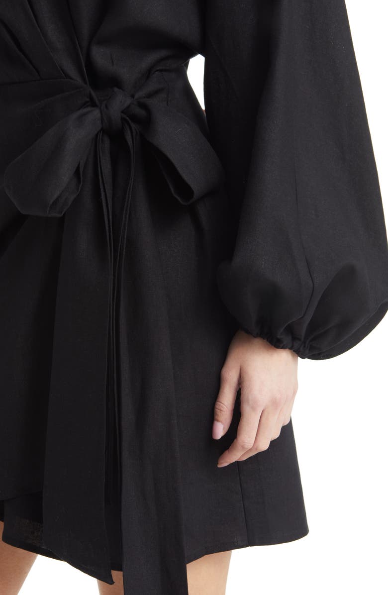 WAYF Amour Long Sleeve Linen Blend Wrap Dress, Alternate, color, 