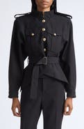 Balmain Belted Virgin Wool Gabardine Crop Jacket