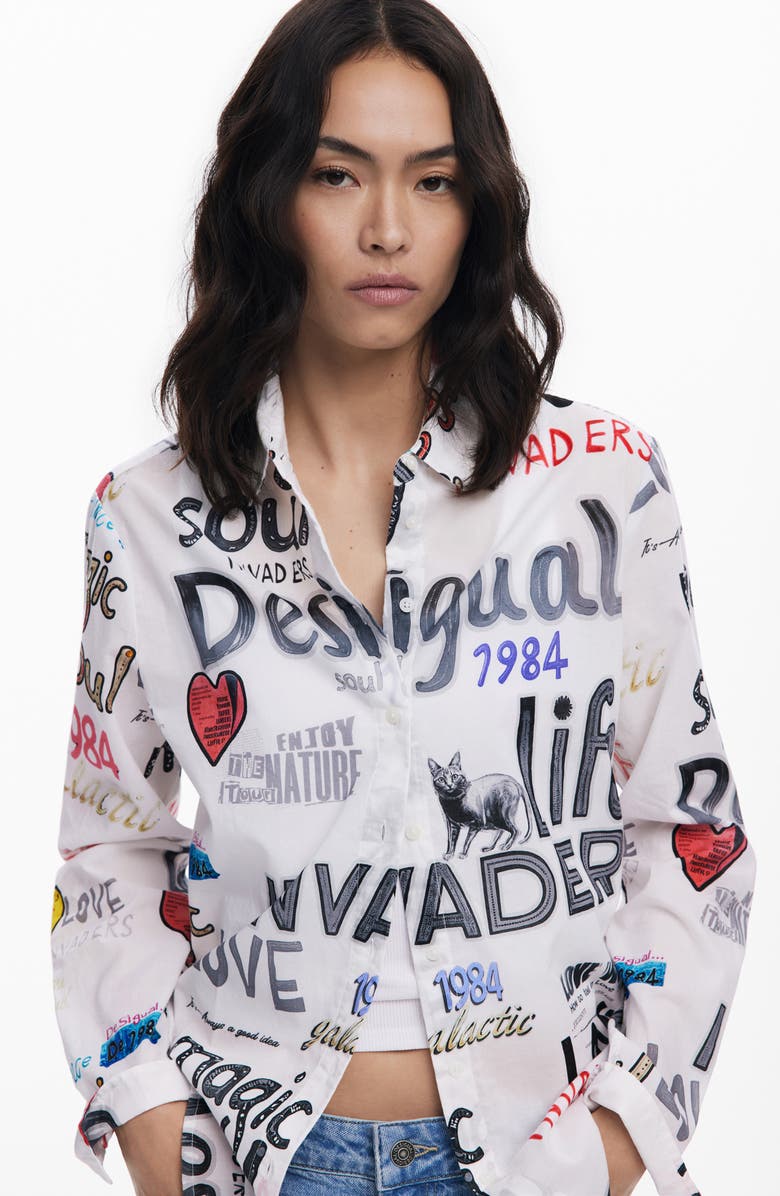 Desigual Long Sleeve Button-Up Shirt, Alternate, color, Light Beige