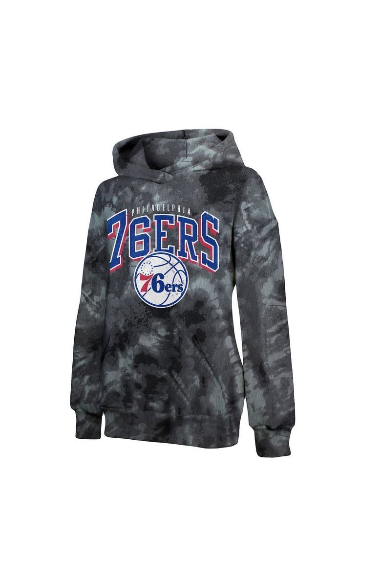 Majestic Threads Women's Majestic Threads Black Philadelphia 76ers Burble Tie-Dye Tri-Blend Pullover Hoodie, Alternate, color, Black