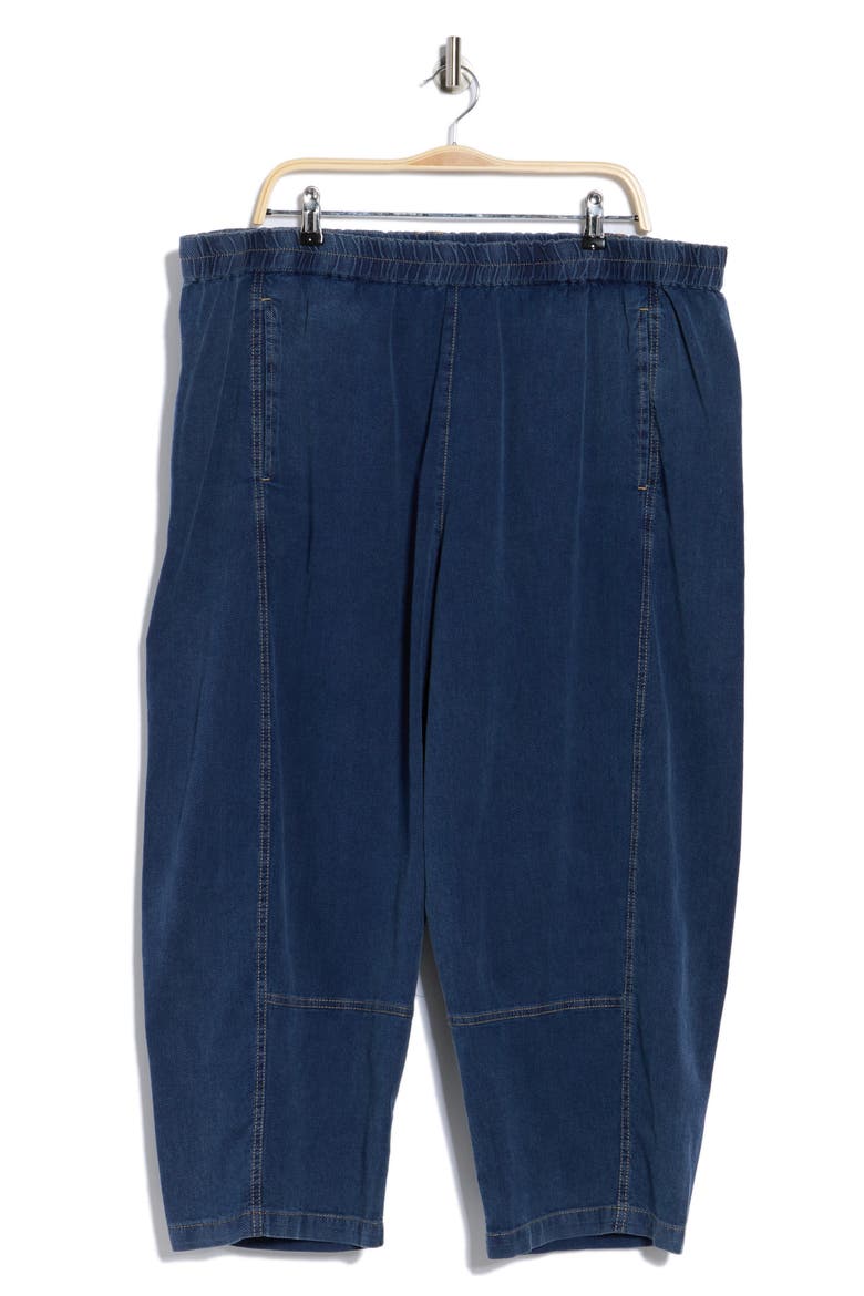 Piqué Barrel Leg Ankle Pants, Alternate, color, INDIGO