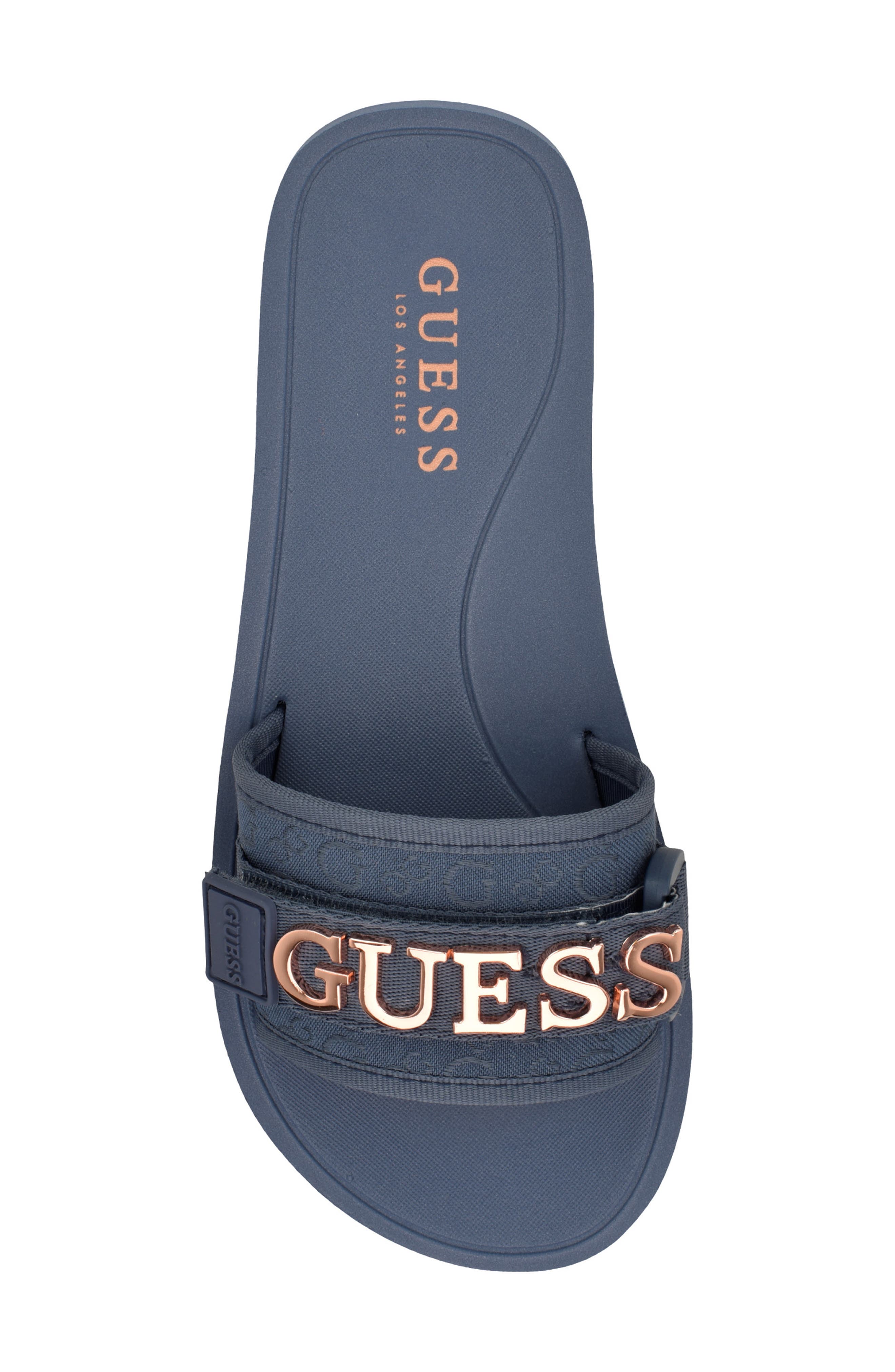 GUESS Peers Slide Sandal, Alternate, color, Light Gray/ Blue