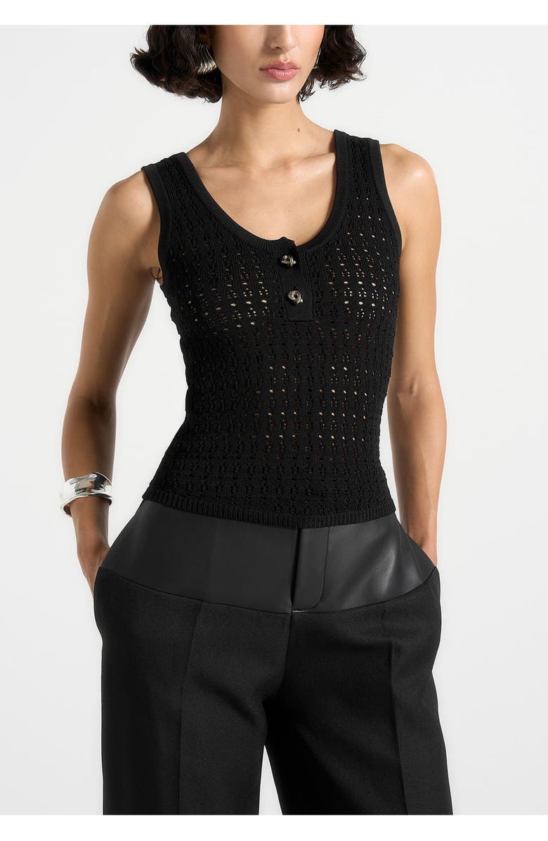 Manière De Voir Nora Pointelle Knitted Vest with Knot Button, Main, color, Black