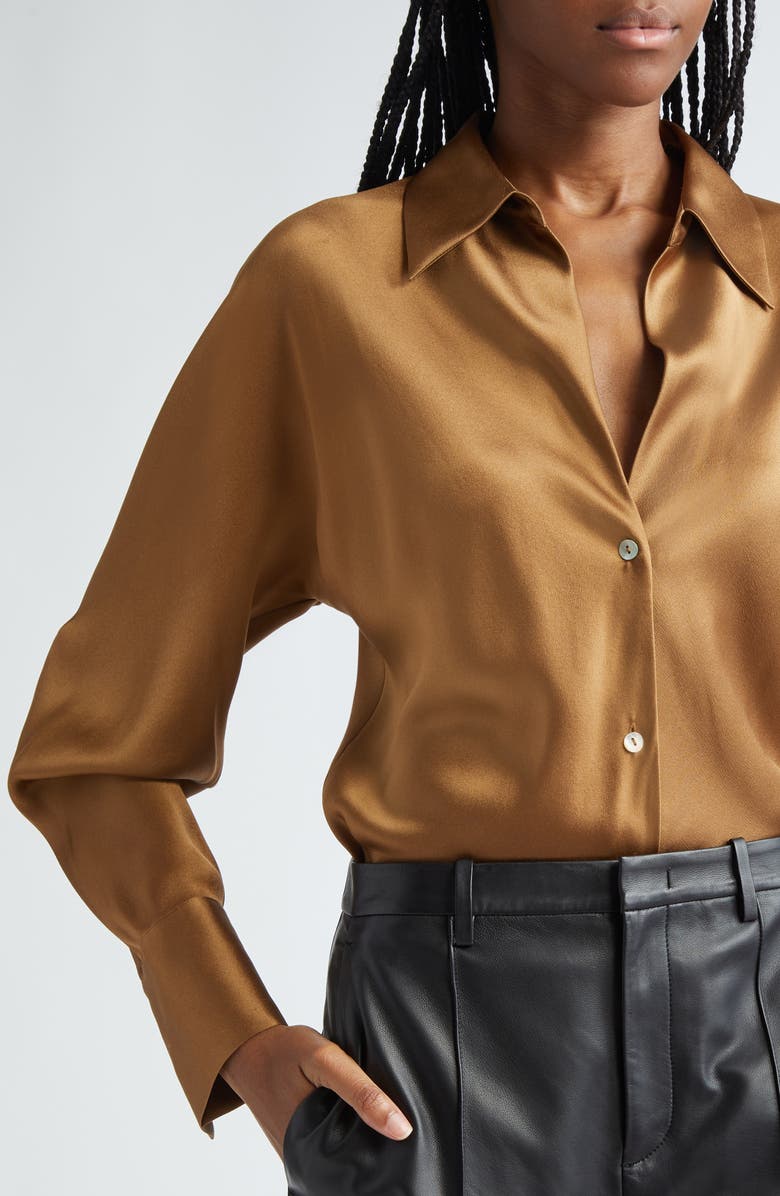 Vince Silk Button-Up Shirt, Alternate, color, Almond