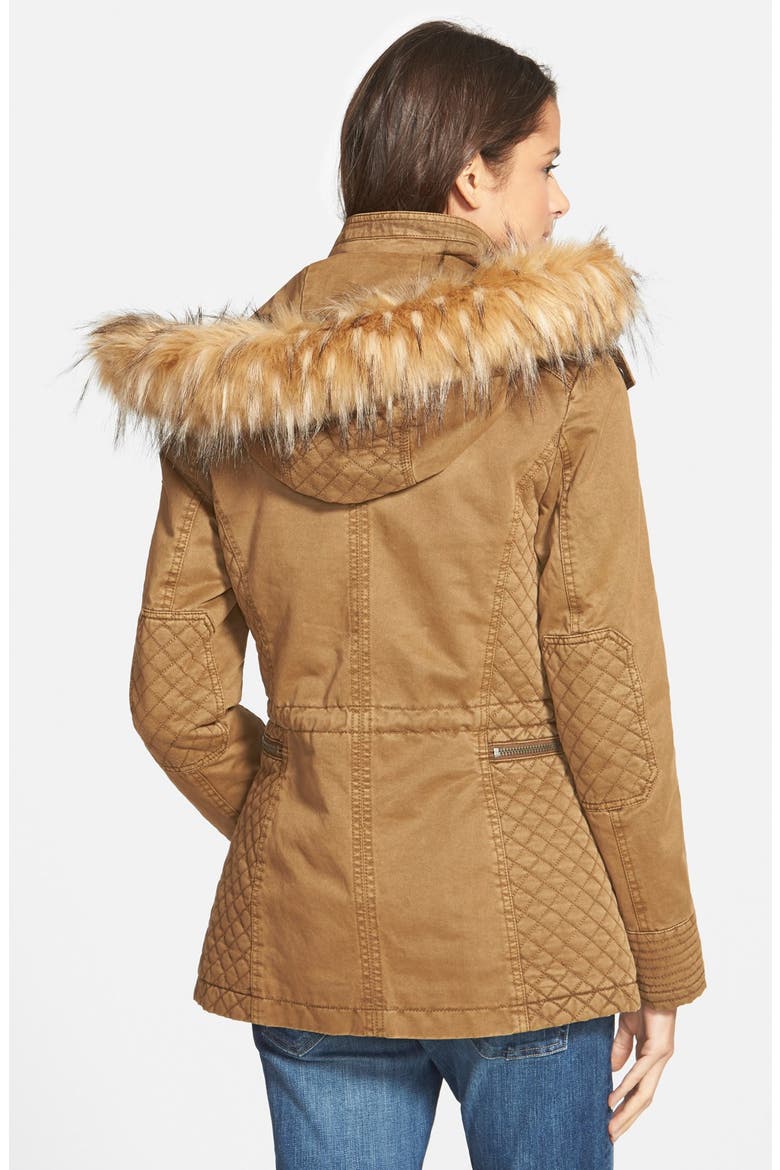Hooded Cotton Field Jacket with Faux Fur Trim, Alternate, color, KHAKI