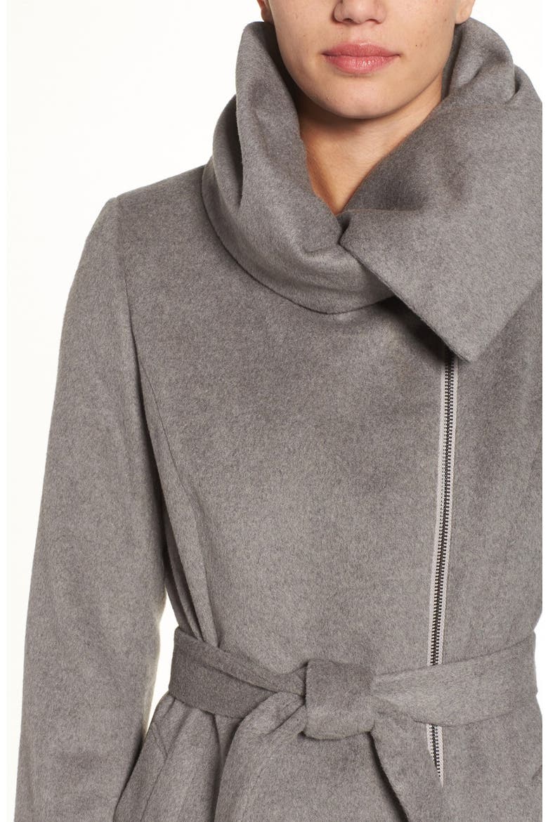 Cole Haan Signature Belted Asymmetrical Wool Blend Coat, Alternate, color, PLATINUM