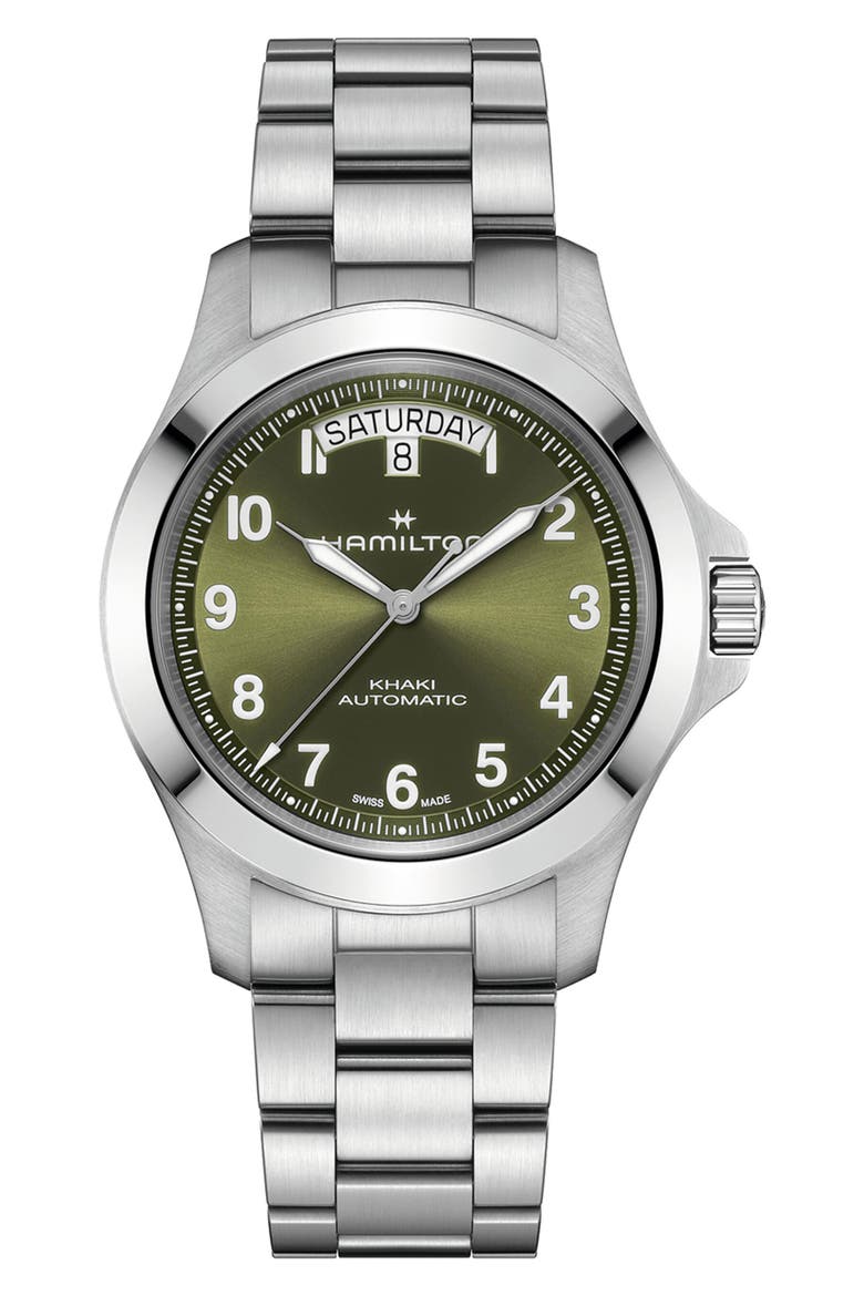 Khaki Field King Automatic Bracelet Watch, 40mm, Main, color, GREEN