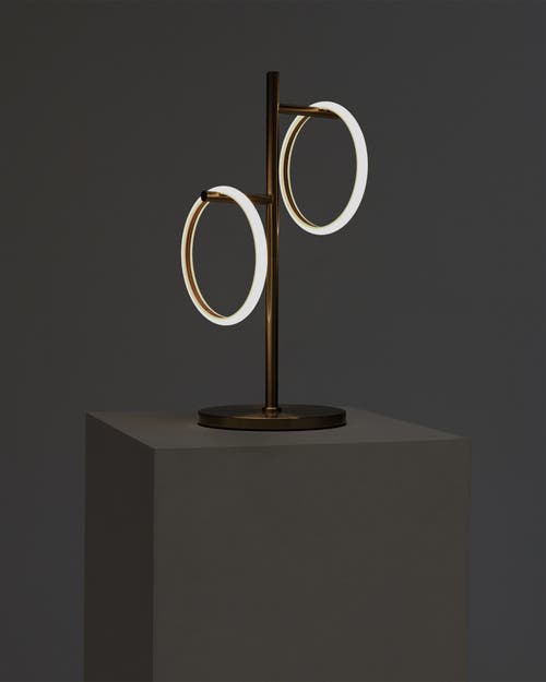 Brightech Saturn 21" Led Table Lamp With Built-in 3-way Dimmer And 2 Removable Ring Lights In Antique Brass