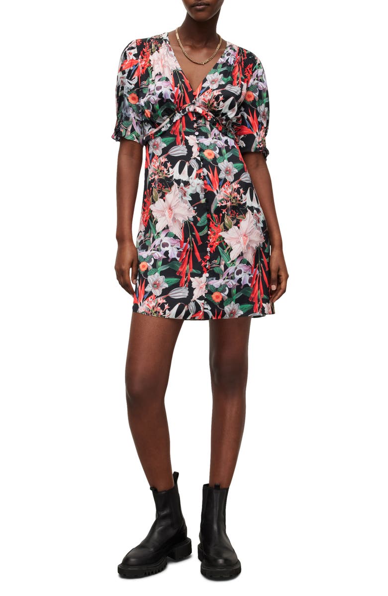 AllSaints Demi Leondra Floral Satin Dress, Main, color, 