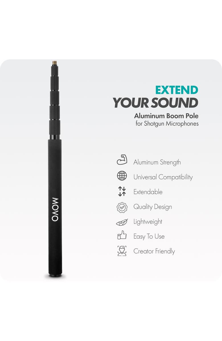 MOVO CMP-17 Professional 9.8' Aluminum Boom Pole for Shotgun Microphones, Alternate, color, Black
