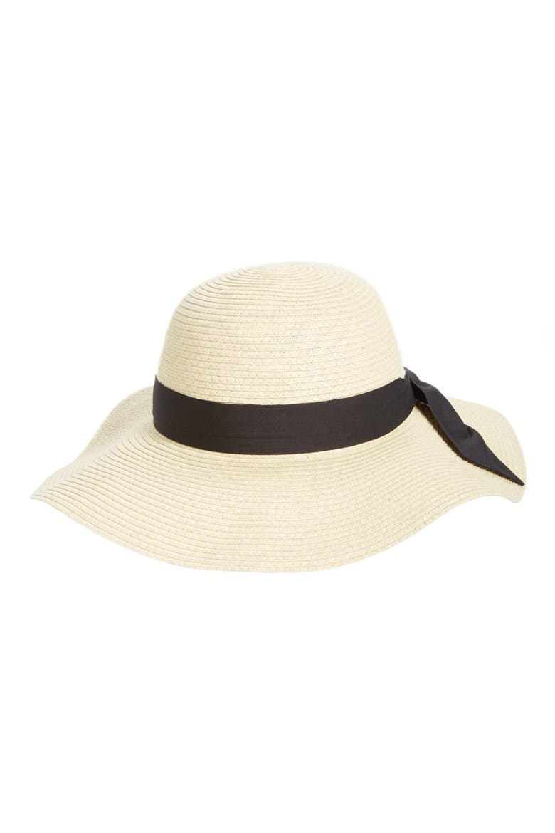 Bow Band Floppy Straw Hat, Main, color, NATURAL/ BLACK