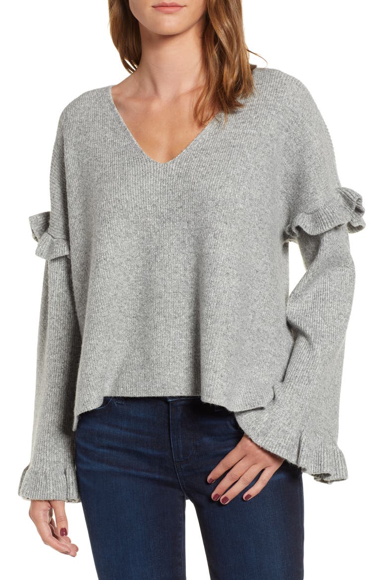Ruffle Slouchy Sweater, Main, color, H GREY