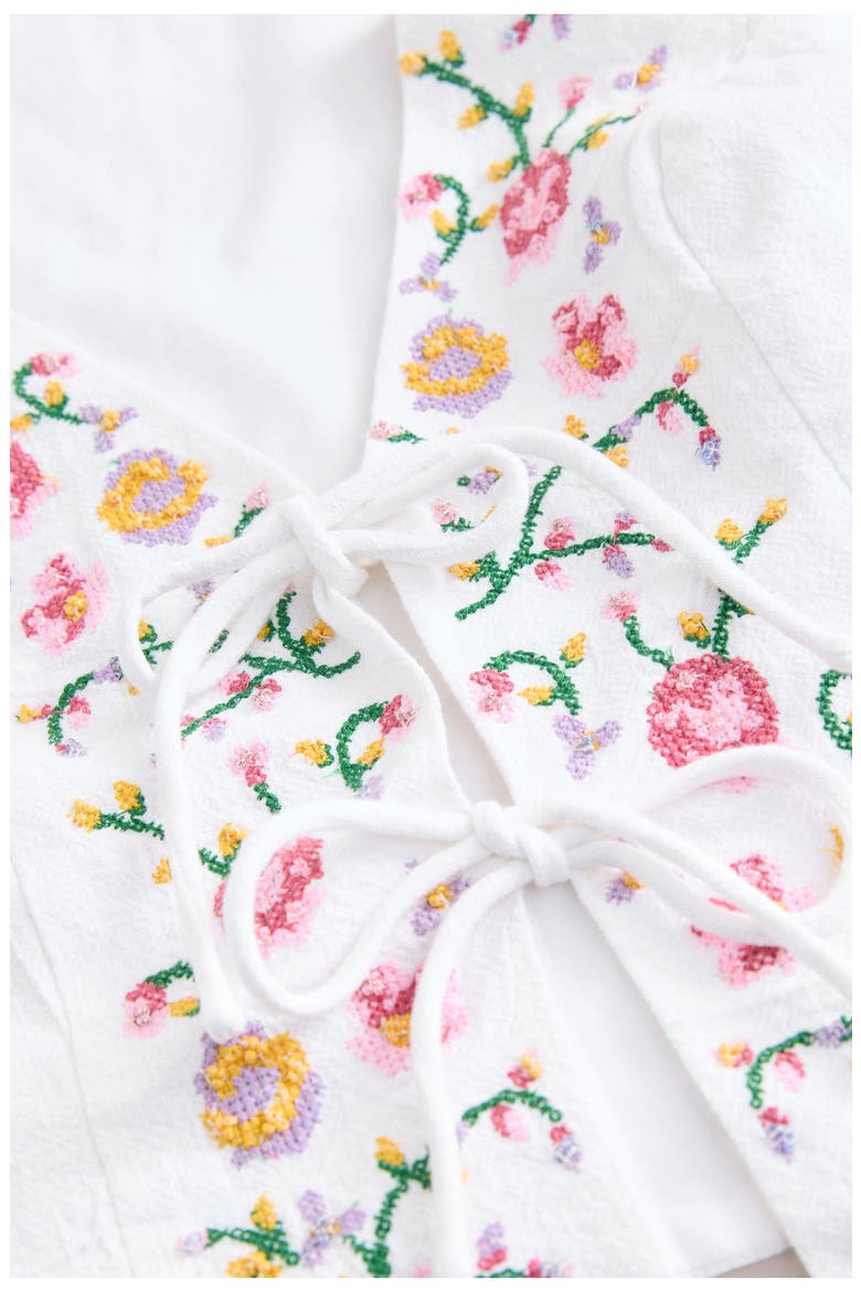 Floral Embroidered Front Tie Vest, Alternate, color, WHITE