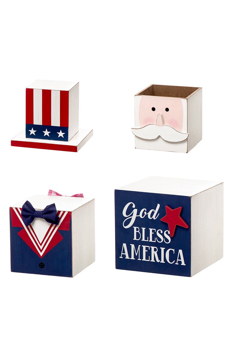 Glitzhome Double Sided Easter and July 4th Wooden Porch Decor, Alternate, color, Blue