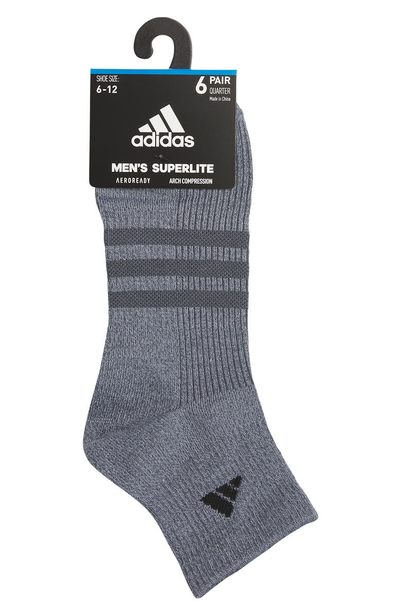 adidas 6-Pack Cushioned Superlite Quarter Socks, Alternate, color, Grey/ Black