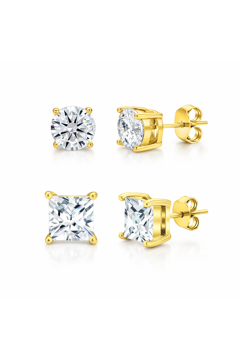 Sterling Silver Crystal Studs Set, Main, color, Gold