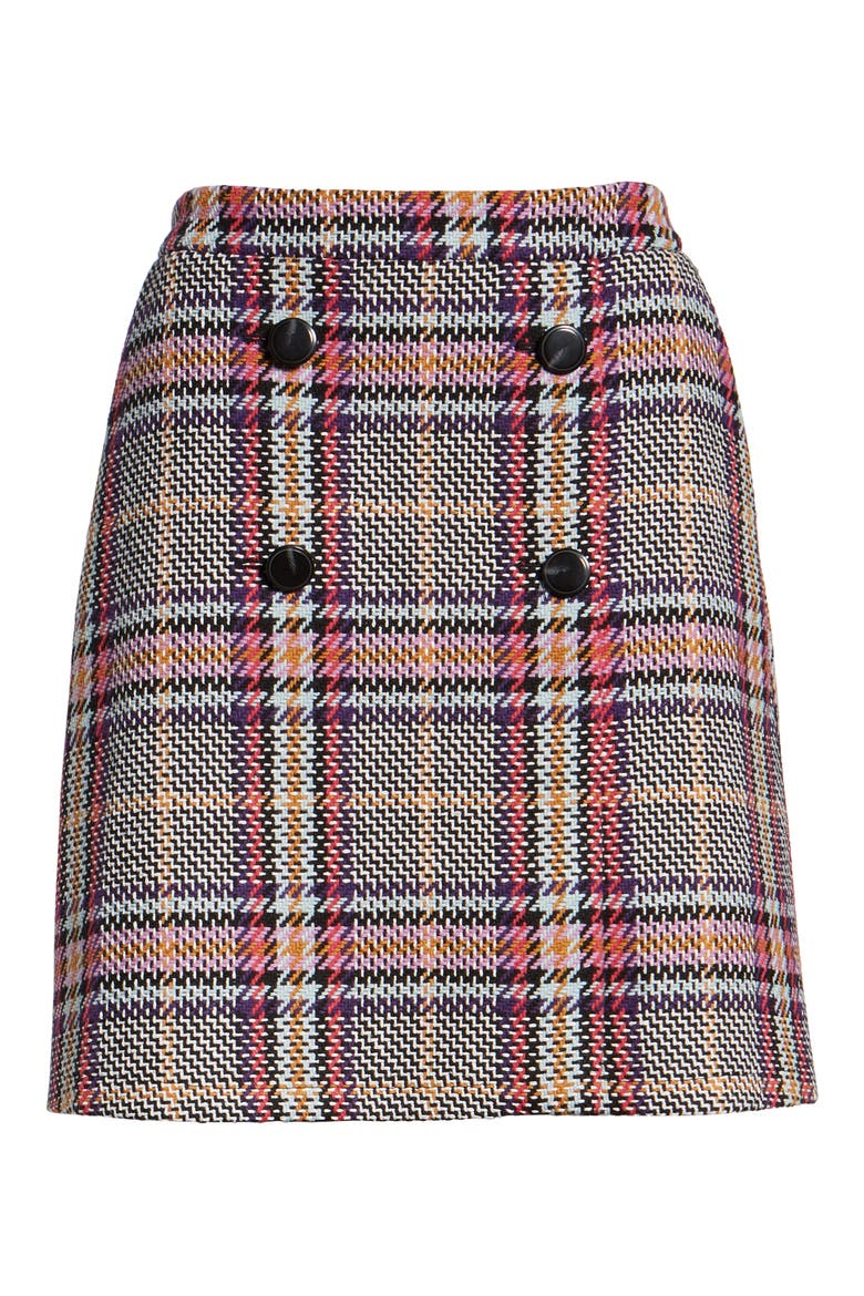 Button Detail Plaid Skirt, Alternate, color, PURPLE MULTI PLAID