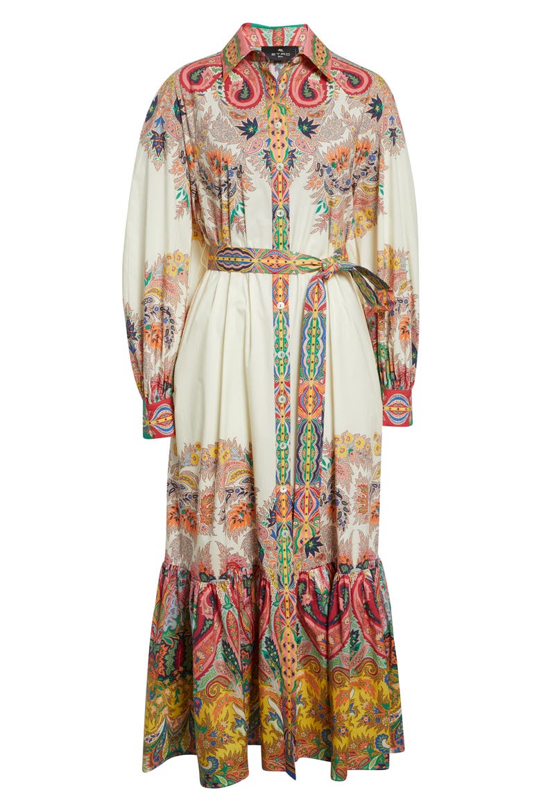 Placed Paisley Long Sleeve Belted Midi Shirtdress, Alternate, color, PRINT ON WHITE BASE