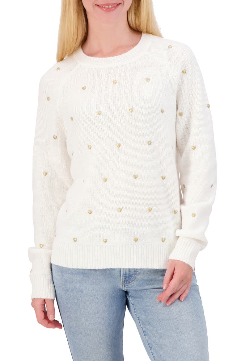 Heart Stud Crewneck Sweater, Main, color, MARSHMALLOW