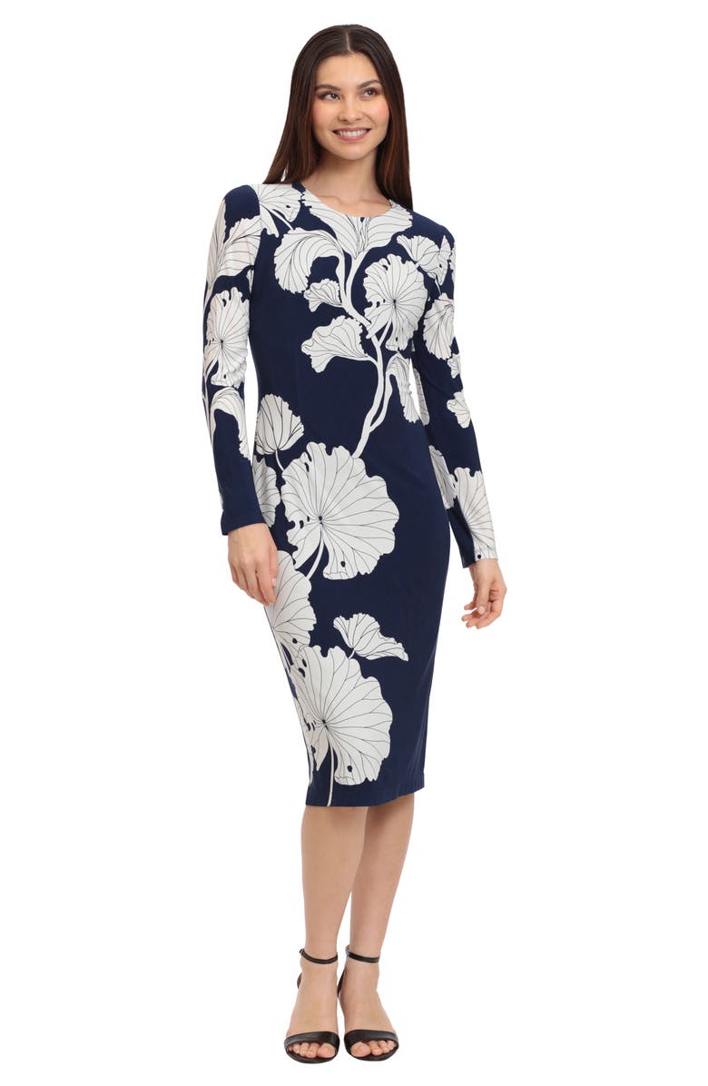 Maggy London Long Sleeve Placement Midi Sheath Dress, Alternate, color, 