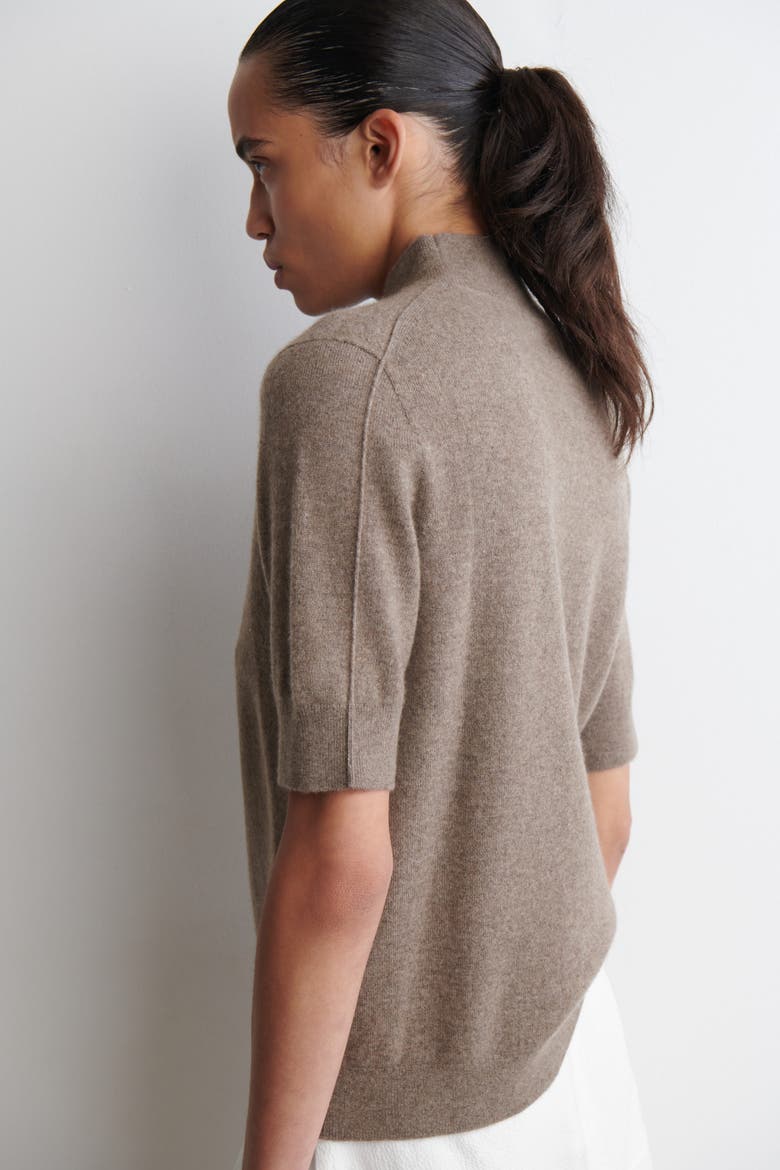Cashmere Mock-Neck T-Shirt, Alternate, color, MOLE