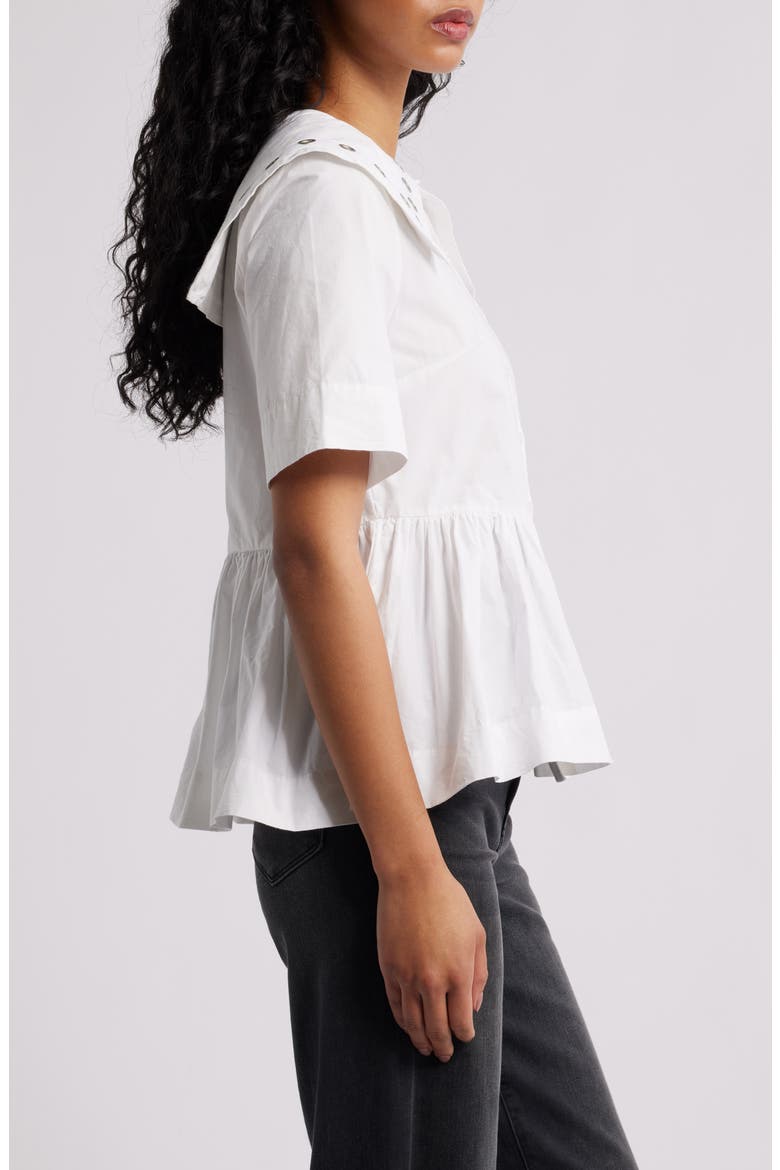 Cyrus Grommet Collar Button-Up Peplum Top, Alternate, color, WHITE