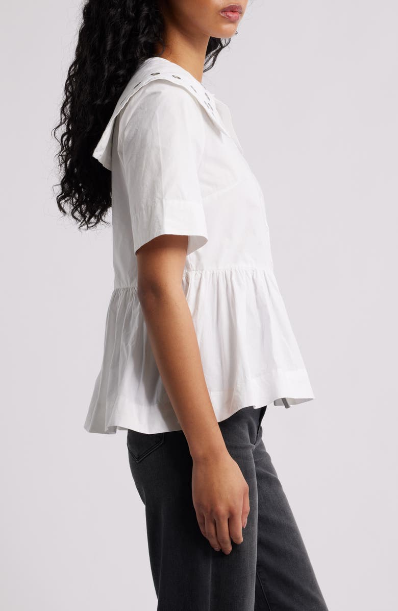 Damson Madder Cyrus Grommet Collar Button-Up Peplum Top, Alternate, color, White