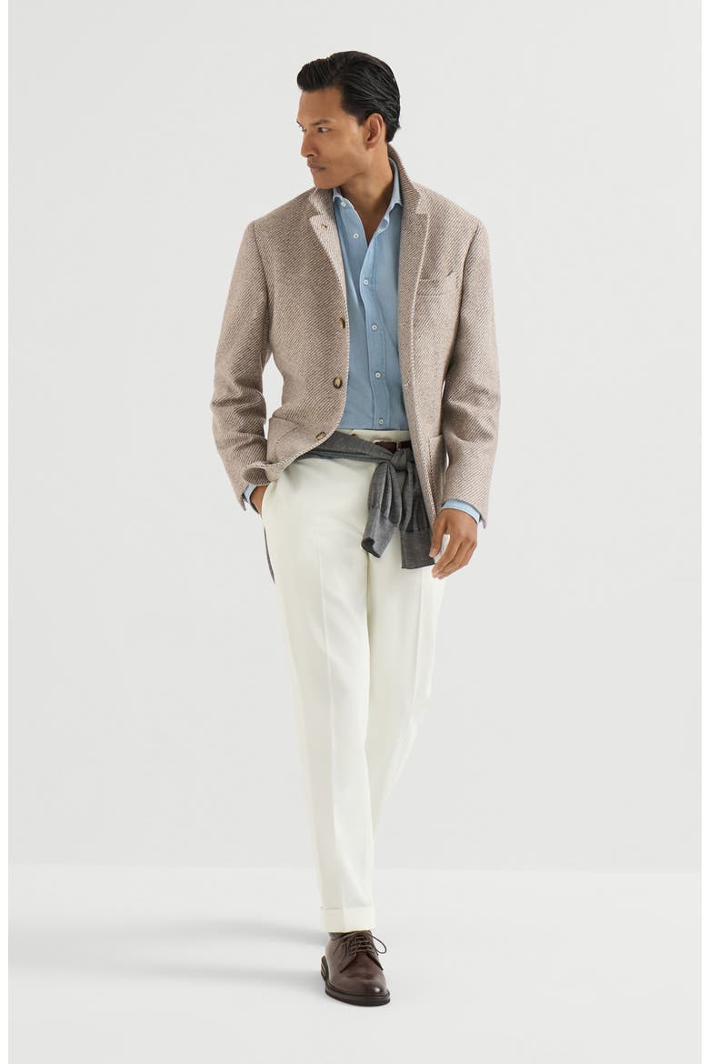 Cotton and virgin wool gabardine Italian fit trousers, Alternate, color, Panama