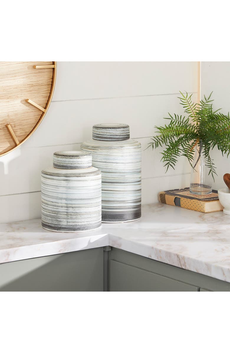 SONOMA SAGE HOME Gray Ceramic Striped Decorative Jar - Set of 2, Alternate, color,