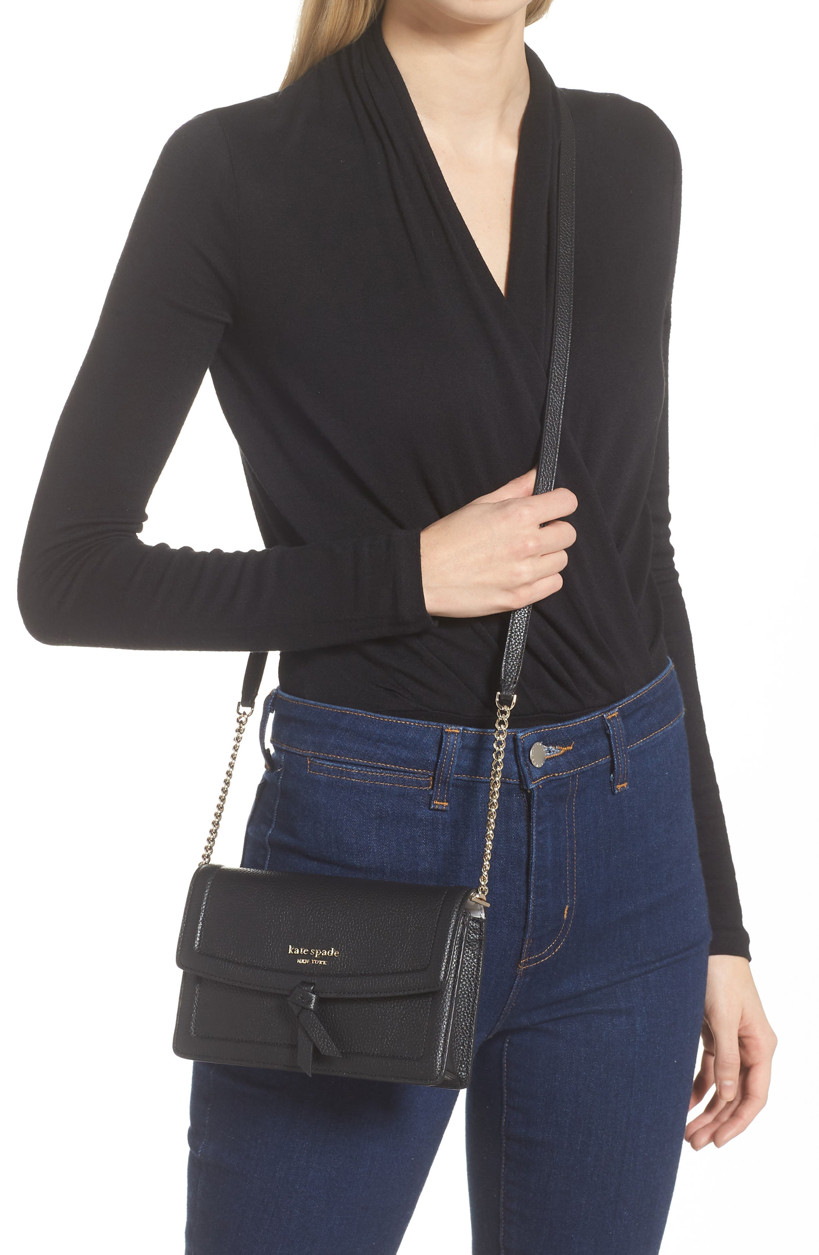 Kate Spade New York knott pebbled leather flap crossbody bag, Alternate, color, 