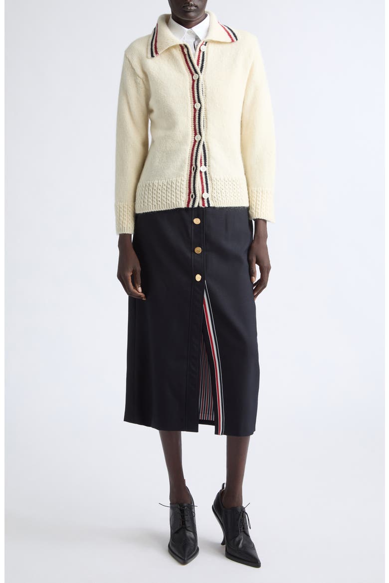 Button Front Wool Midi Skirt, Alternate, color, NAVY
